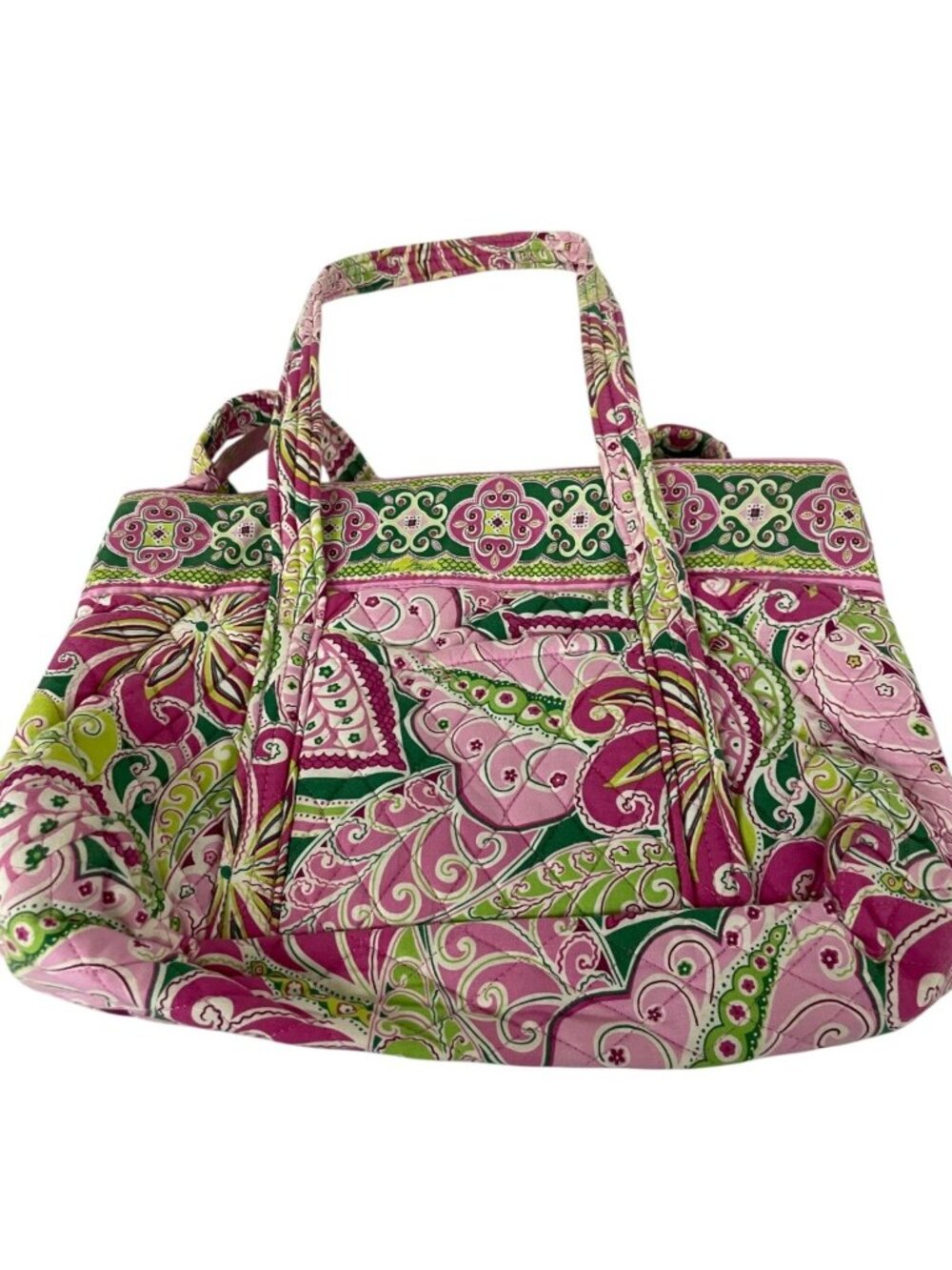 Vera Bradley Womens Tote Shoulder Bag Medium Pinwheel Pink Green Paisley